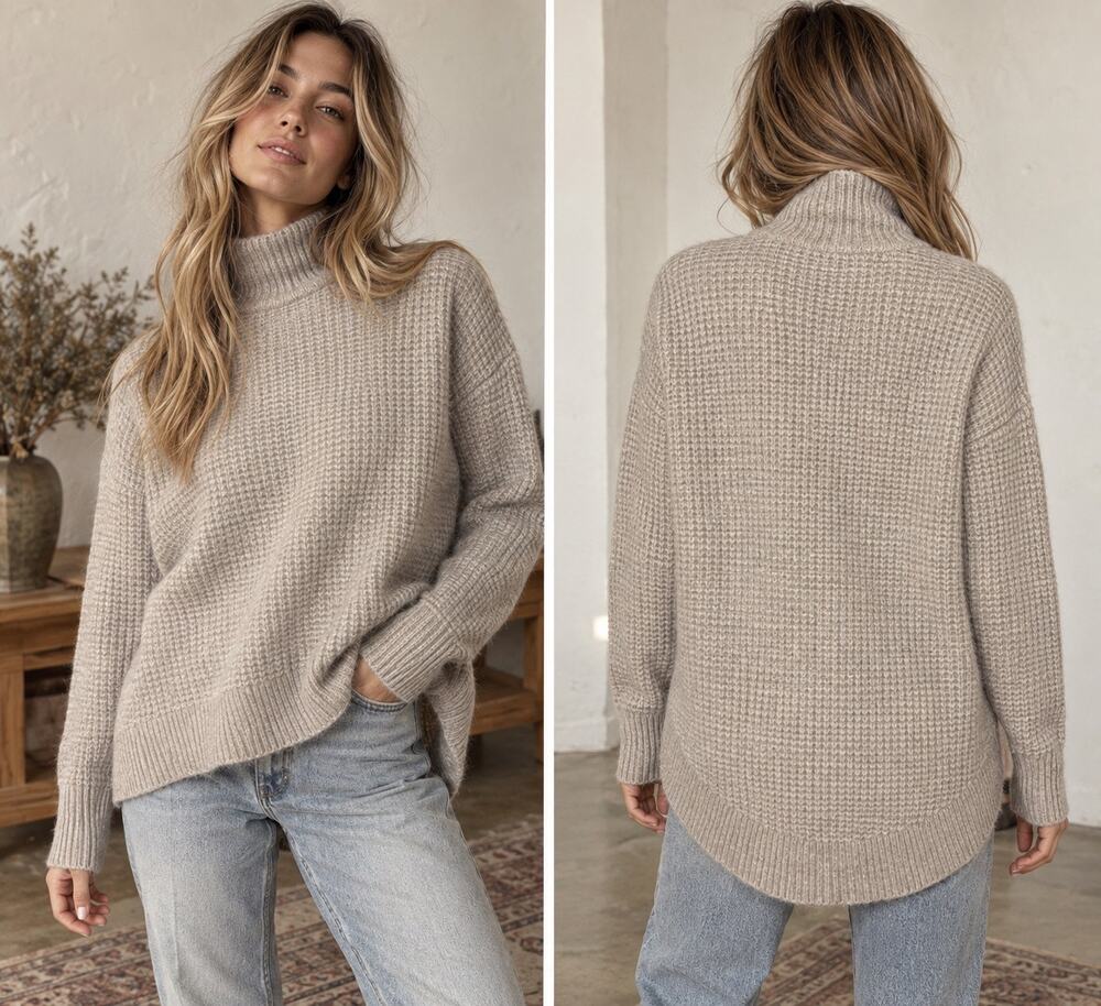 Madewell Wafflestitch Turtleneck Sweater XS Merino Alpaca Wool Oatmeal High Low